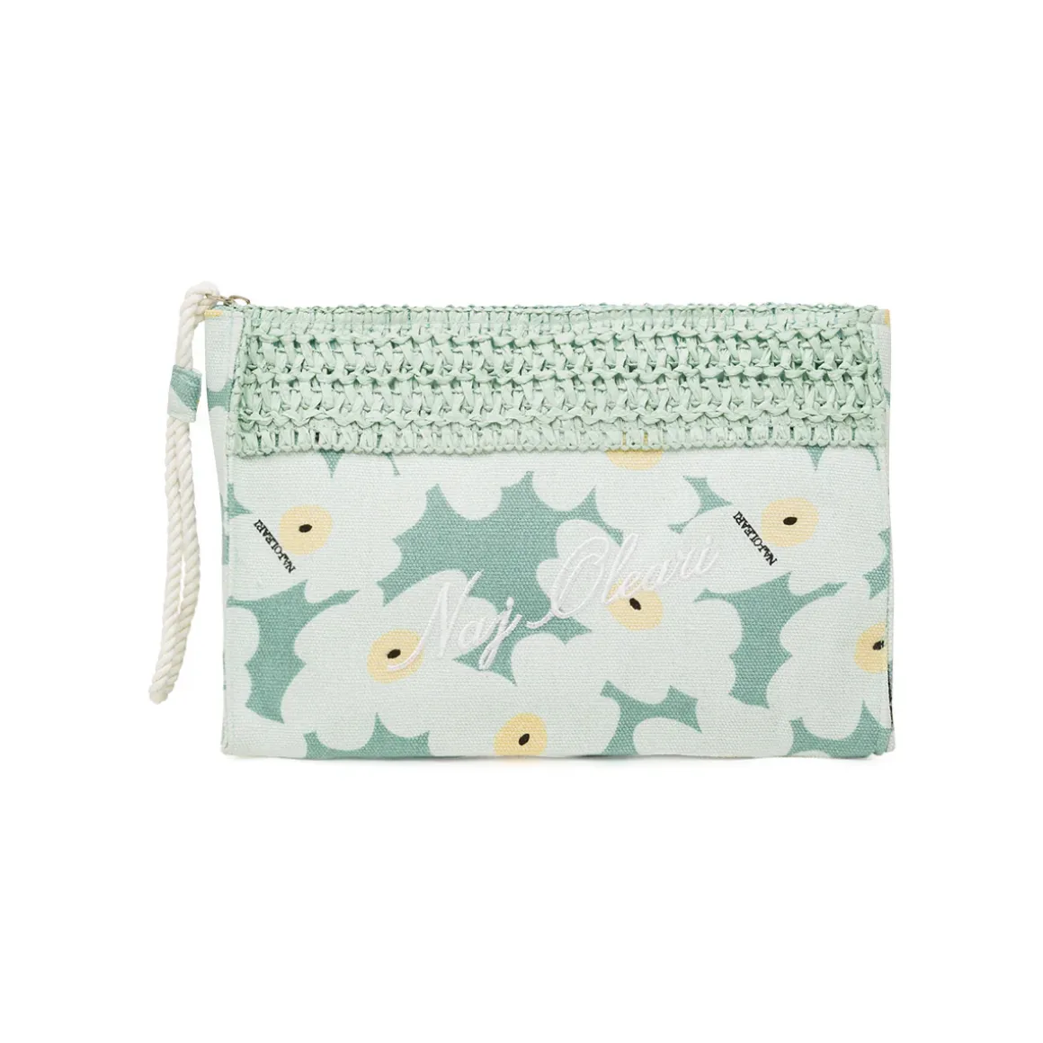 Pochette azzurra Donna con stampa fiori e dettaglio rafia Naj Oleari