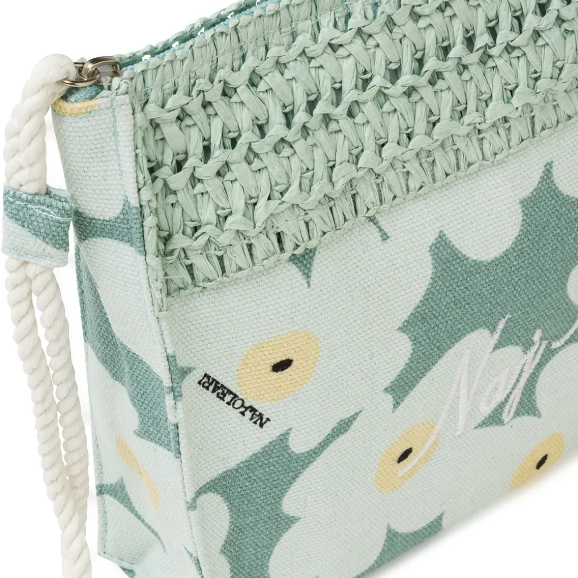 Pochette azzurra Donna con stampa fiori e dettaglio rafia Naj Oleari