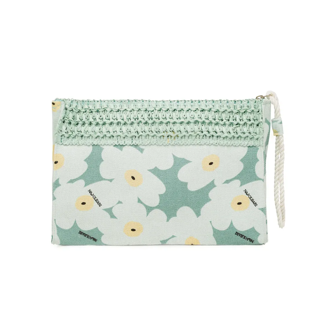 Pochette azzurra Donna con stampa fiori e dettaglio rafia Naj Oleari