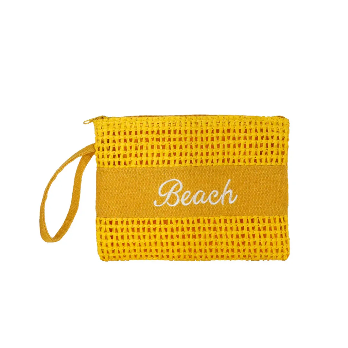 Pochette da mare effetto Rafia gialla da Donna con cinturino da polso Camomilla Milano