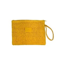 Pochette da mare effetto Rafia gialla da Donna con cinturino da polso Camomilla Milano