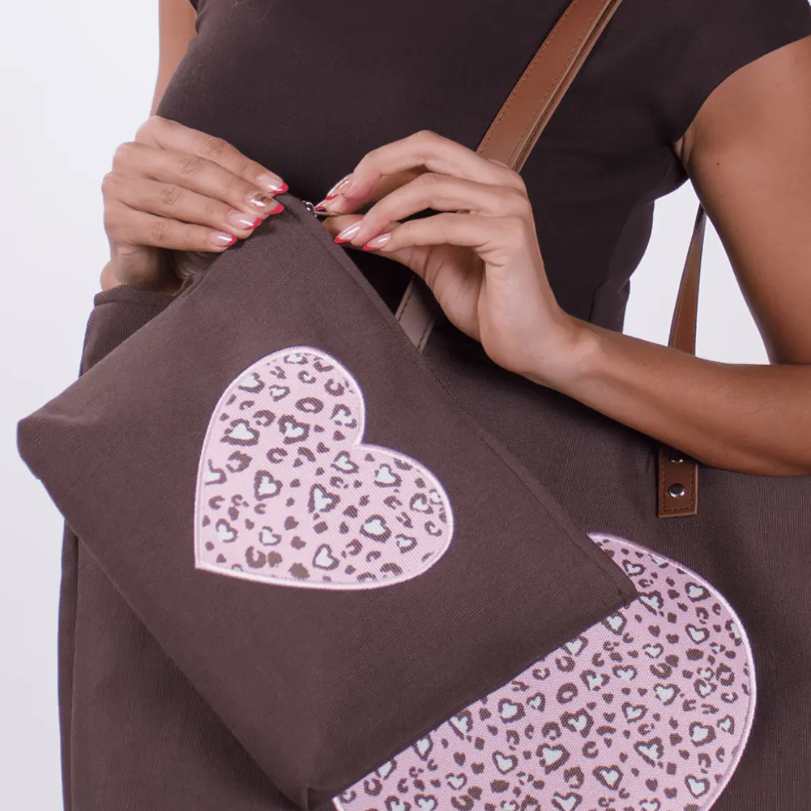 Pochette marrone da Donna con cuore maculato e manico Camomilla Milano