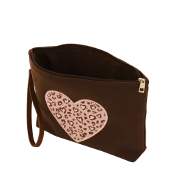 Pochette marrone da Donna con cuore maculato e manico Camomilla Milano
