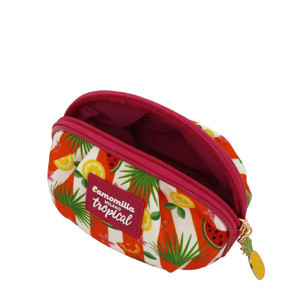 Pochettina mare fucsia con stampa tropicale e charm Camomilla Milano