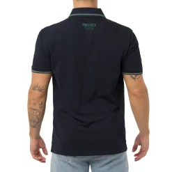 Polo blu da Uomo con dettaglio verde e logo Ducati Corse