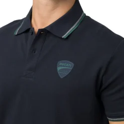 Polo blu da Uomo con dettaglio verde e logo Ducati Corse