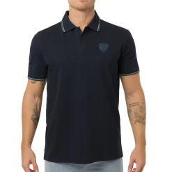 Polo blu da Uomo con dettaglio verde e logo Ducati Corse