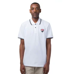 Polo da uomo bianca in cotone con logo in gomma Ducati Corse