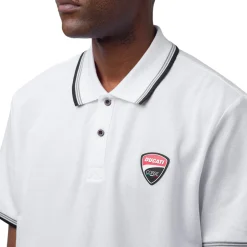 Polo da uomo bianca in cotone con logo in gomma Ducati Corse