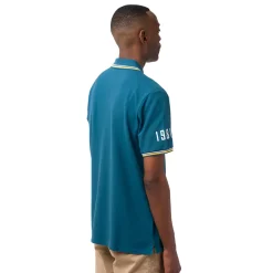 Polo da uomo blu ottanio con dettagli giallo e logo Tonino Lamborghini