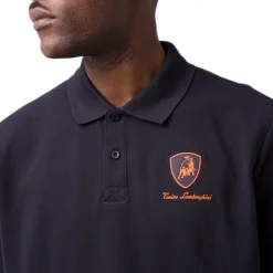 Polo da uomo blu scuro con dettagli arancione e logo Tonino Lamborghini