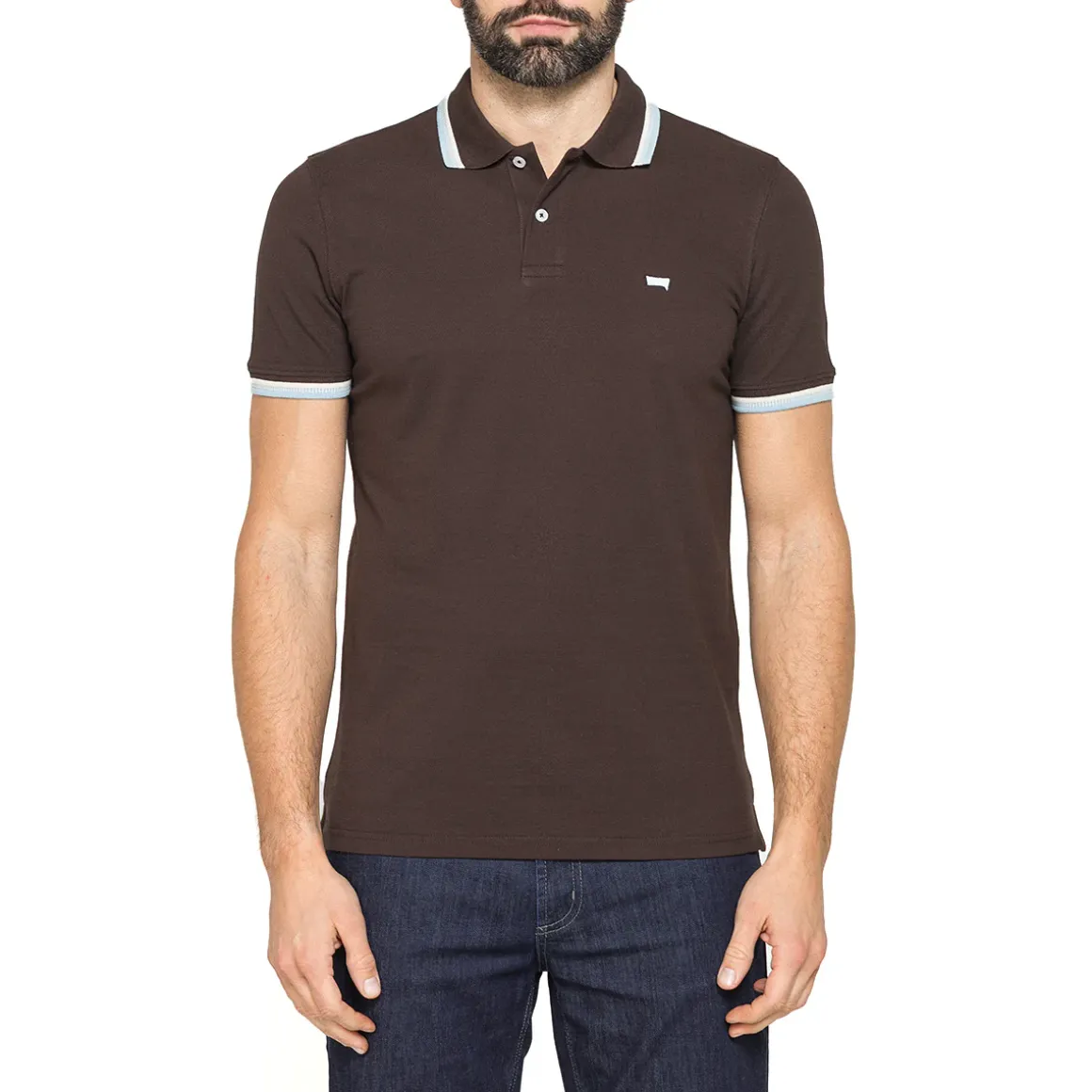 Polo marrone da Uomo a maniche corte con profili a contrasto Carrera Jeans