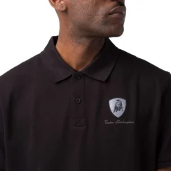 Polo nera da uomo con dettagli grigi e logo Tonino Lamborghini