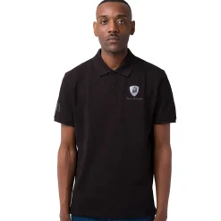 Polo nera da uomo con dettagli grigi e logo Tonino Lamborghini