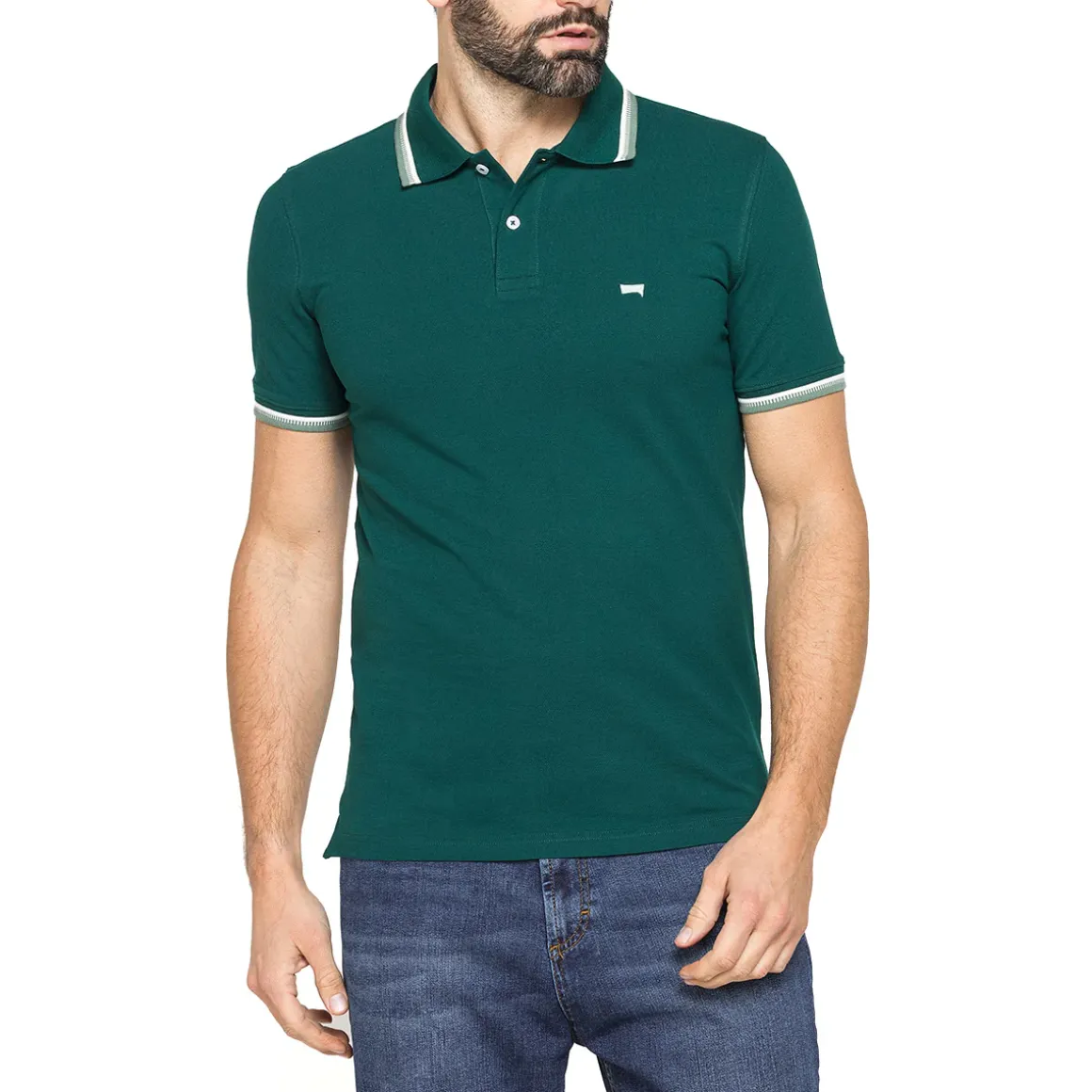 Polo verde da Uomo a maniche corte con bordi a contrasto Carrera Jeans