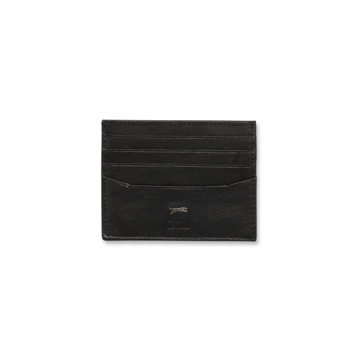 Portacarte da uomo nero in pelle con logo metallico Jaguar