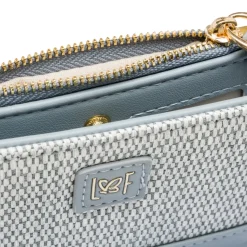Portafoglio azzurro da Donna con dettagli effetto paglia e logo Lora Ferres