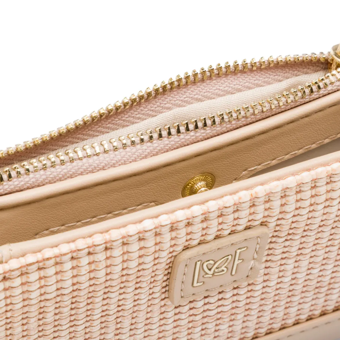 Portafoglio Beige da Donna con dettagli effetto paglia e logo Lora Ferres