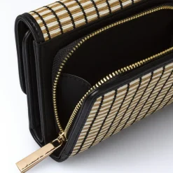 Portafoglio da Donna a righe effetto paglia nero e beige Lora Ferres