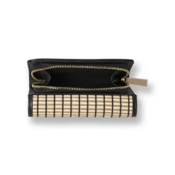 Portafoglio da Donna a righe effetto paglia nero e beige Lora Ferres