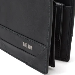 Portafoglio da uomo blu in pelle con cuciture e logo frontale Jaguar