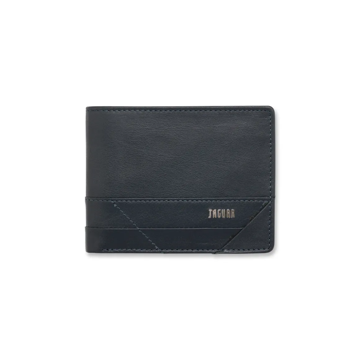 Portafoglio da uomo blu in pelle con cuciture e logo frontale Jaguar