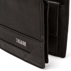 Portafoglio da uomo nero in pelle con logo metallico Jaguar