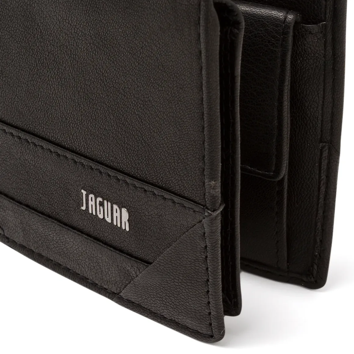 Portafoglio da uomo nero in pelle con logo metallico Jaguar