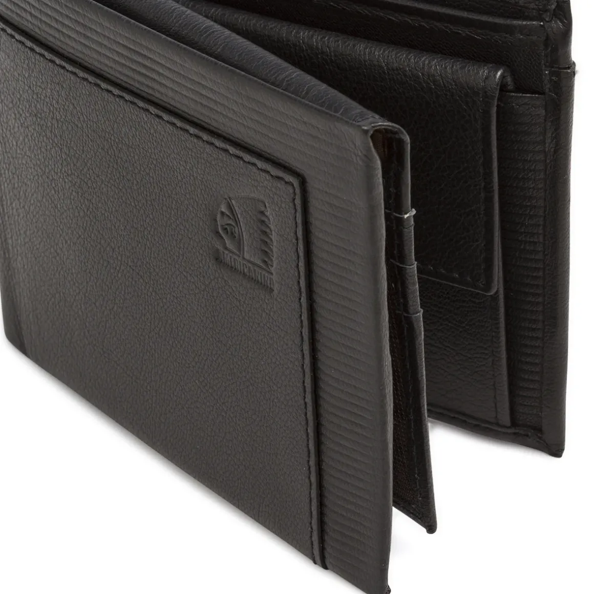 Portafoglio nero da Uomo in vera pelle con inserto texture Americanino