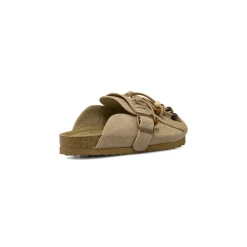 Sabot da Donna khaki effetto suede con frange e perline Primopiano