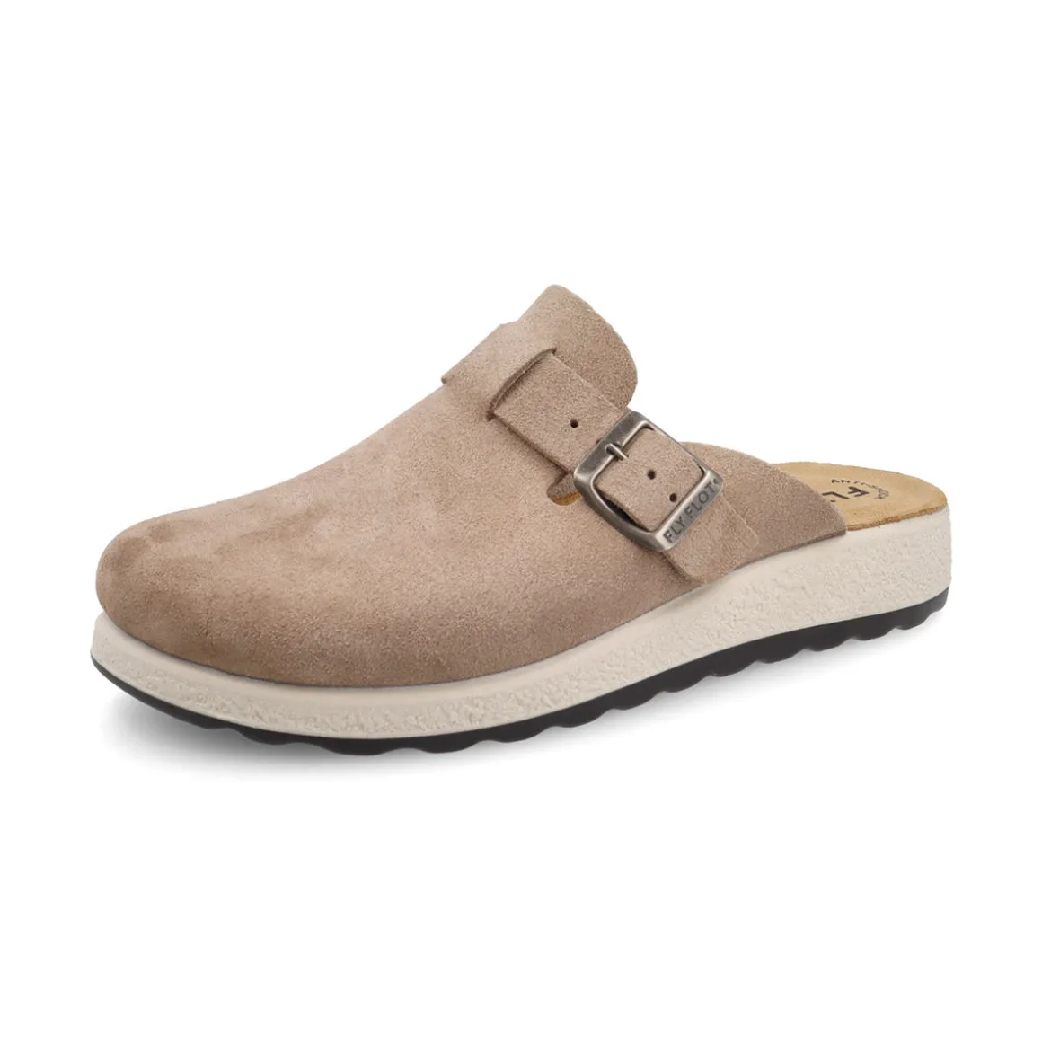 Sabot marroni da Donna in pelle effetto scamosciato con fibbia regolabile Fly Flot