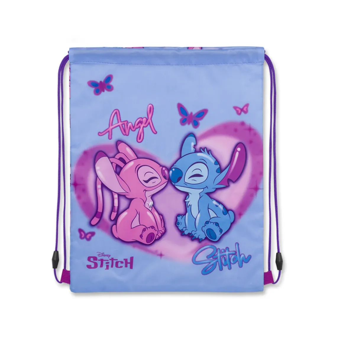 Sacca Disney Stitch & Angel Viola e azzurra con cuori e farfalle