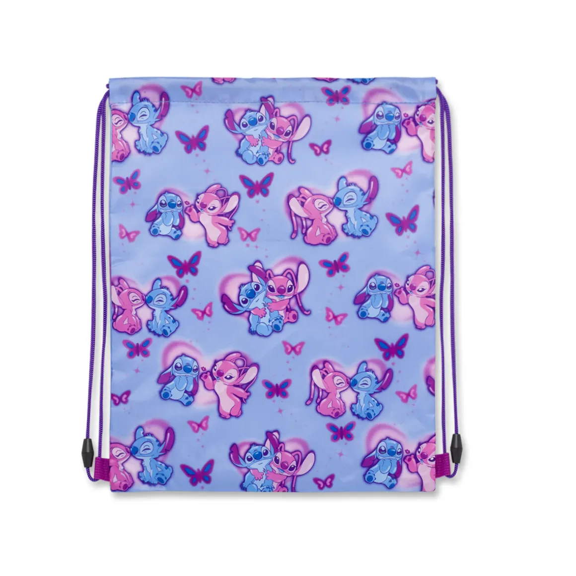 Sacca Disney Stitch & Angel Viola e azzurra con cuori e farfalle