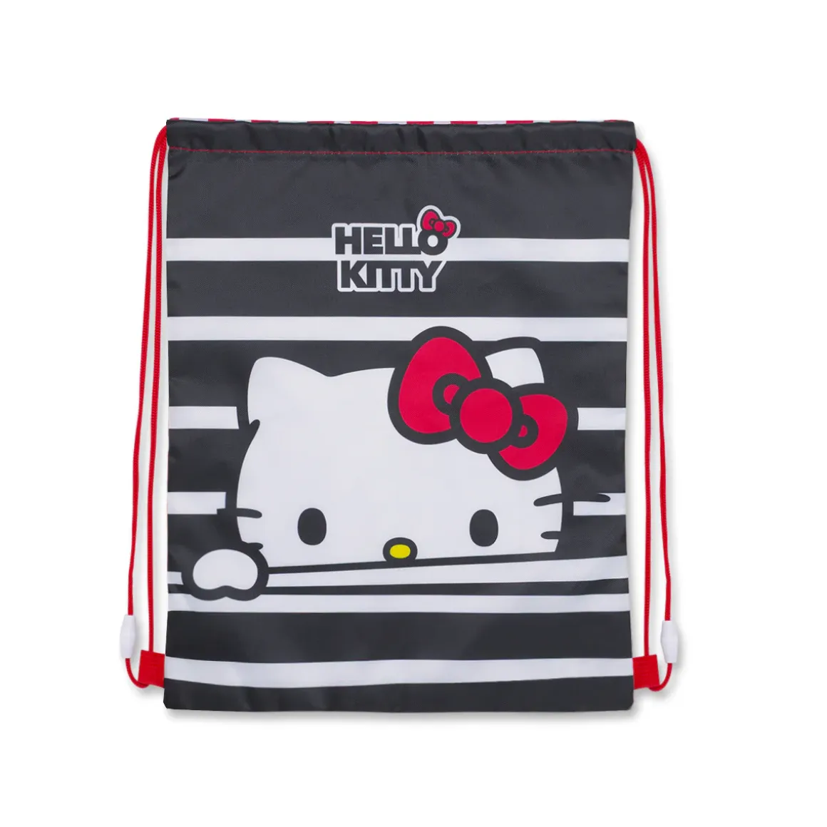 Sacca Hello Kitty Nera e rossa a righe con fiocco iconico