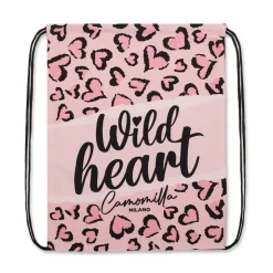 Sacca Zaino in Tessuto Rosa con Stampa Wild Heart e Laccetti Neri Camomilla Milano