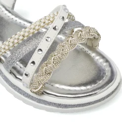 Sandali argento da Bambina con strass e fascia intrecciata Dieci Baci