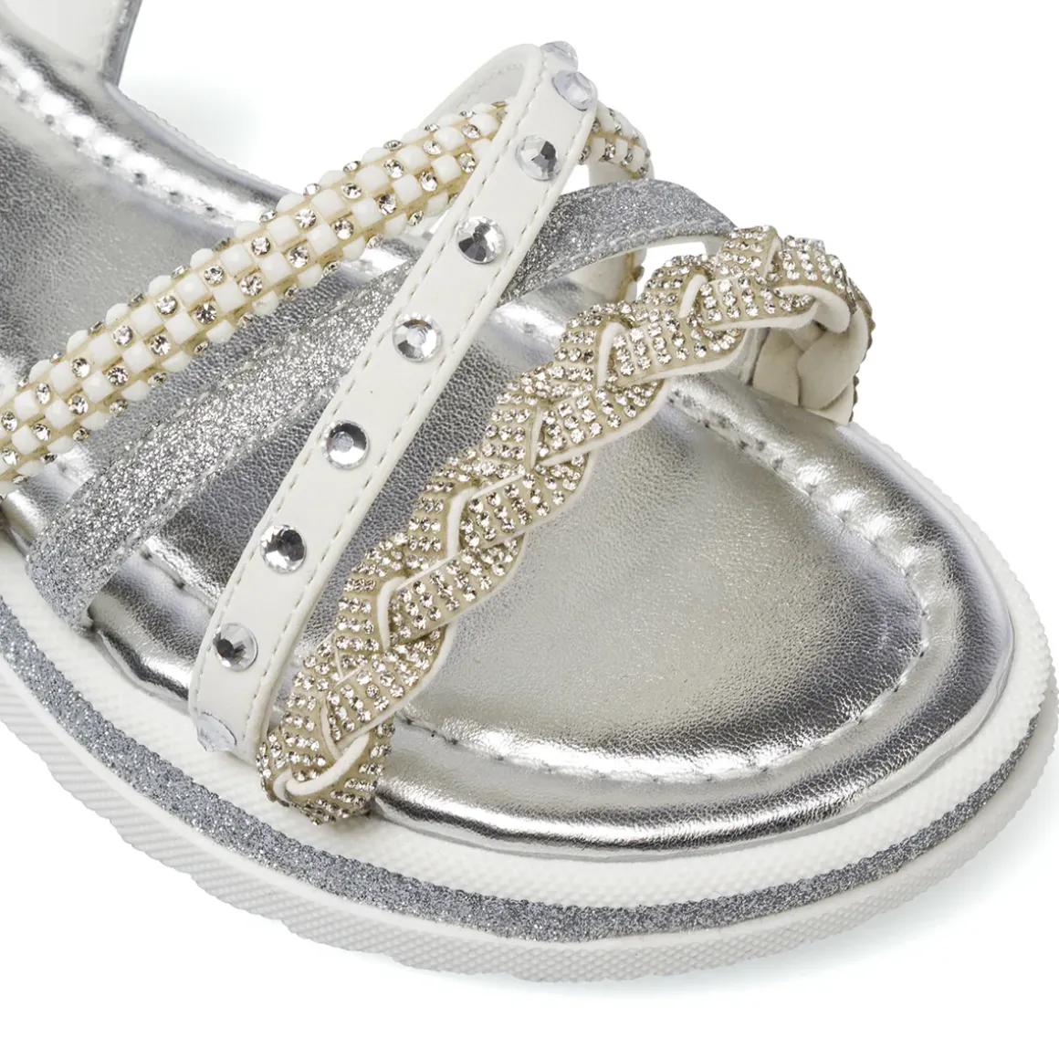 Sandali argento da Bambina con strass e fascia intrecciata Dieci Baci
