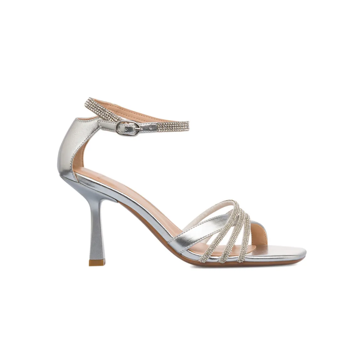 Sandali argento da donna con inserti in strass gioiello e tacco a stiletto 8,5 cm Swish Jeans