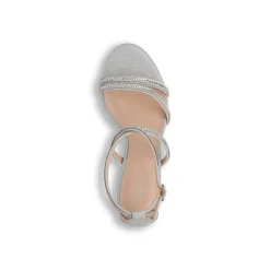 Sandali argento da donna con tacco 9 cm e dettaglio gioiello glitter strass Lora Ferres