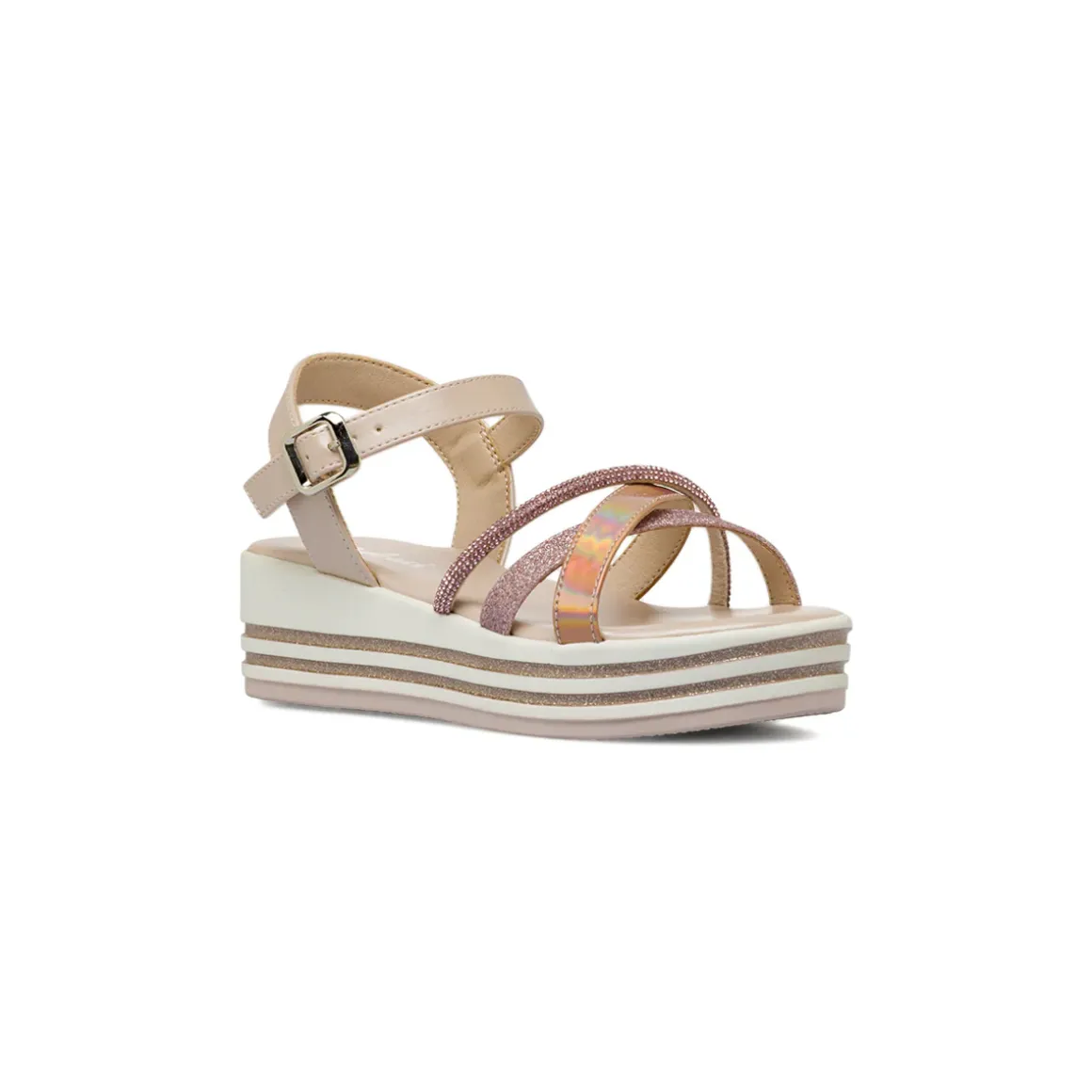 Sandali Bambina Rosa con brillantini e fascia iridescente Dieci Baci