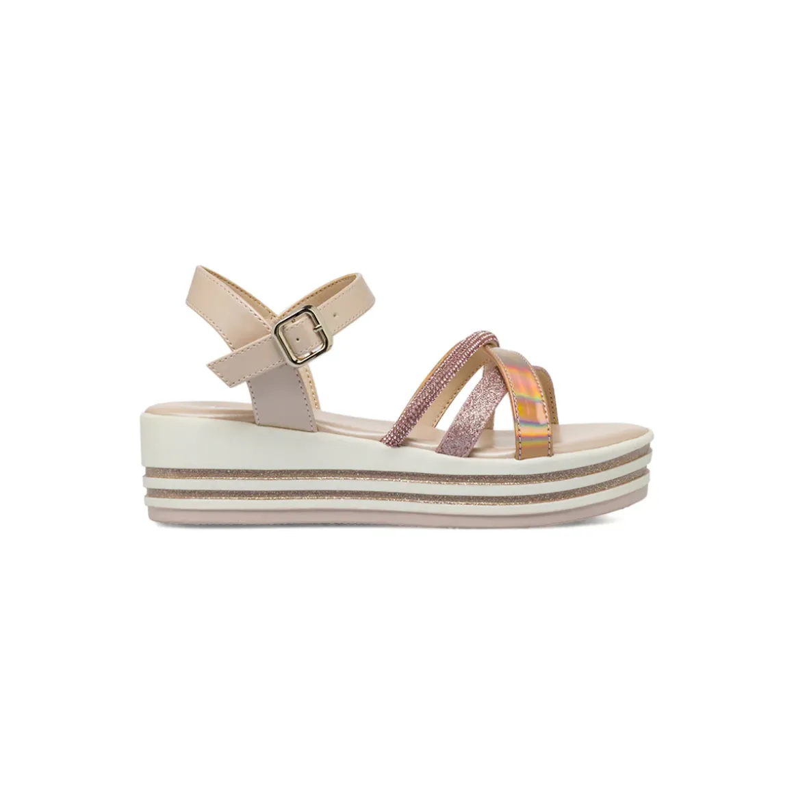 Sandali Bambina Rosa con brillantini e fascia iridescente Dieci Baci