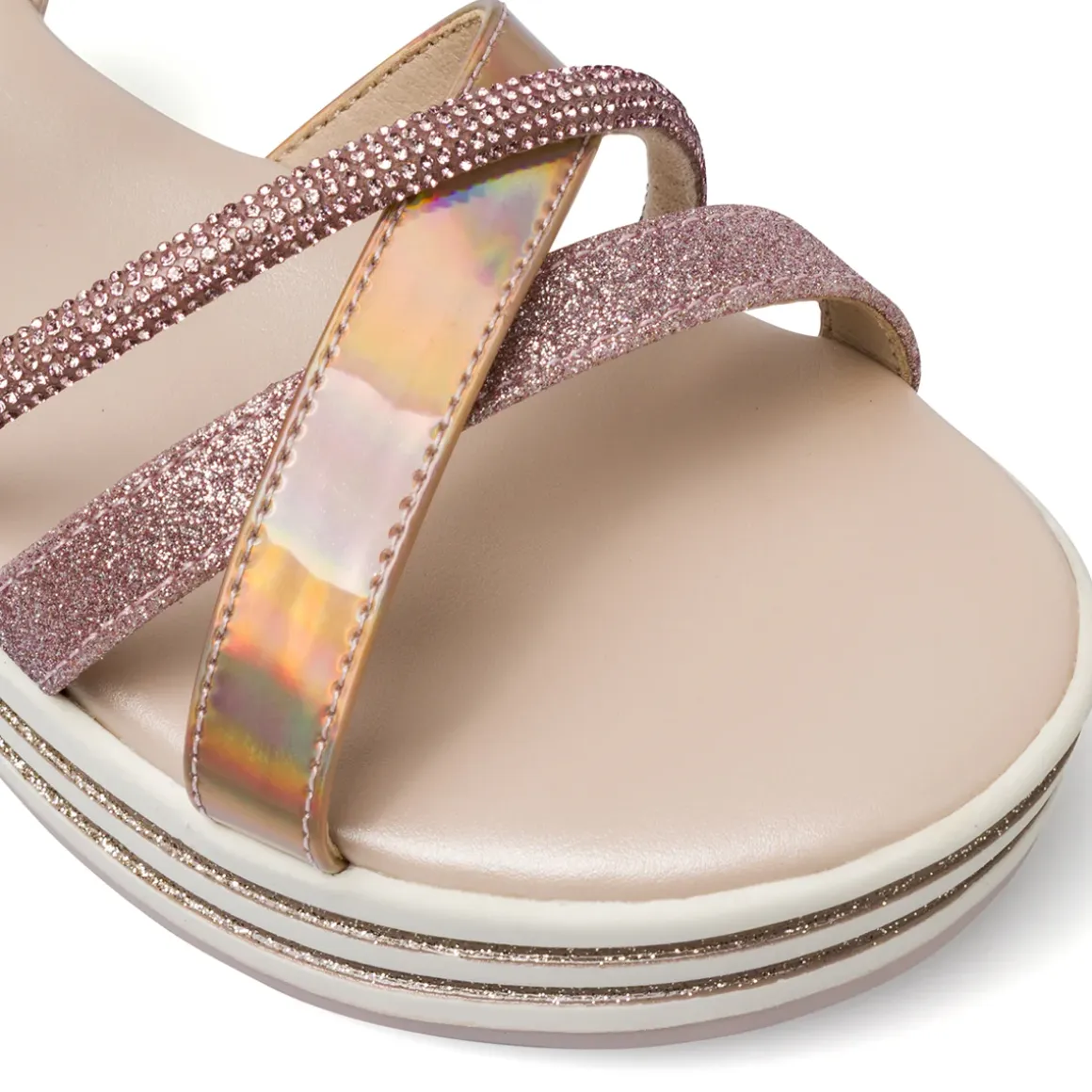 Sandali Bambina Rosa con brillantini e fascia iridescente Dieci Baci