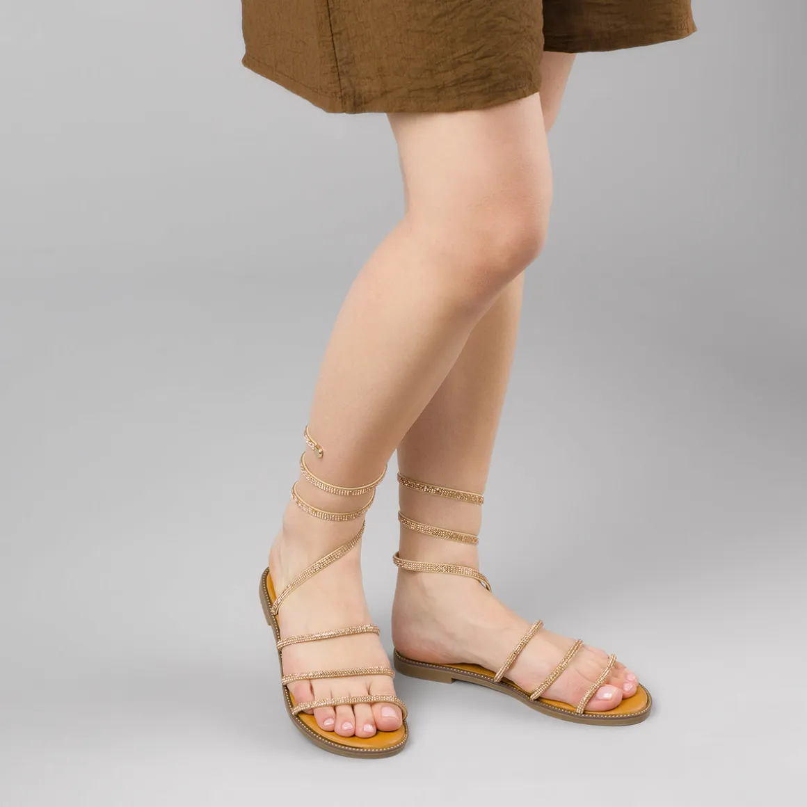 Sandali bassi alla schiava da Donna con strass oro rosa Lora Ferres
