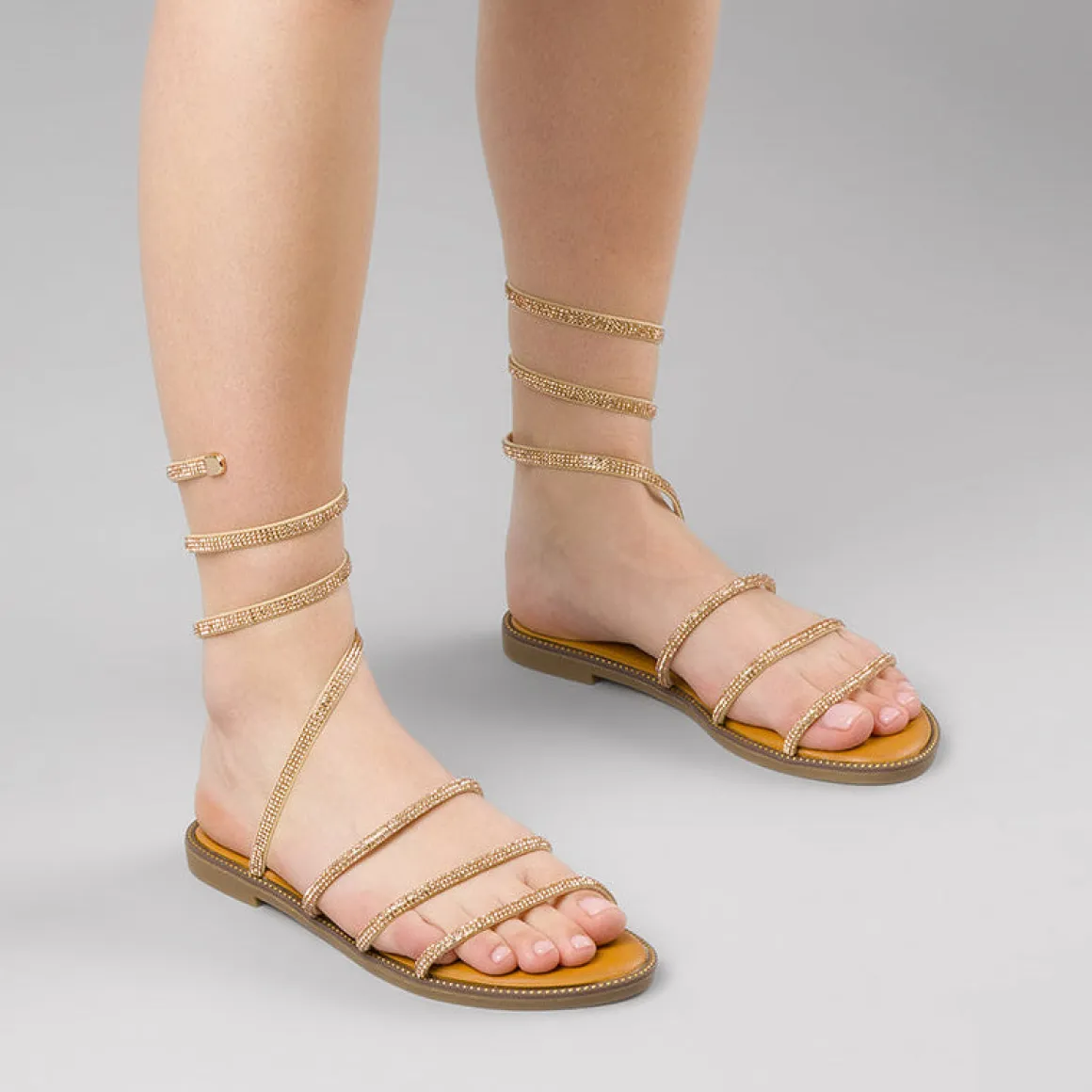Sandali bassi alla schiava da Donna con strass oro rosa Lora Ferres