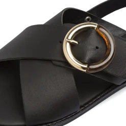 Sandali bassi da Donna neri in Pelle con maxi fibbia Primopiano