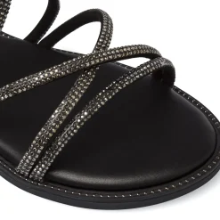 Sandali bassi eleganti da Donna neri con strass e zip Lora Ferres