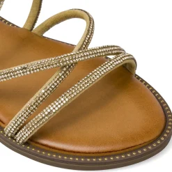 Sandali bassi oro da Donna eleganti con strass e zip Lora Ferres