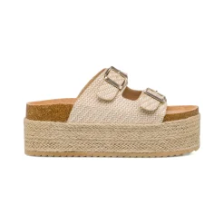 Sandali Beige da Donna con doppia fibbia effetto Rafia Lora Ferres