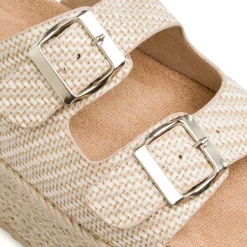 Sandali Beige da Donna con doppia fibbia effetto Rafia Lora Ferres
