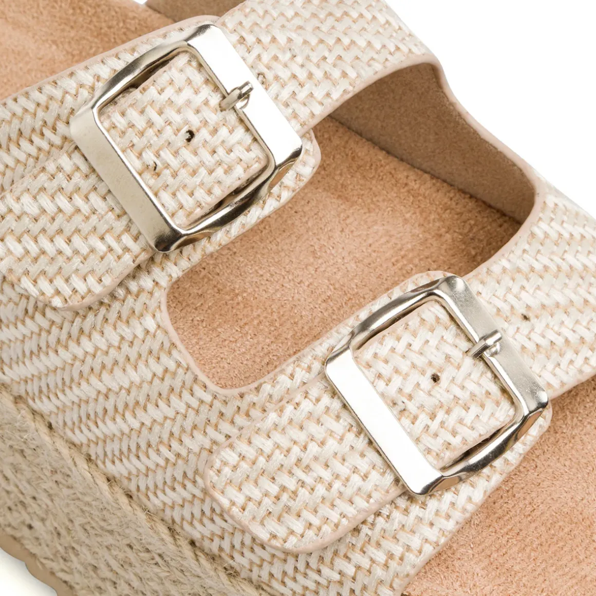 Sandali Beige da Donna con doppia fibbia effetto Rafia Lora Ferres
